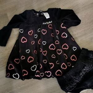 Echo Red black velvet girl's dress with frilly pants. Size 24 months. EUC